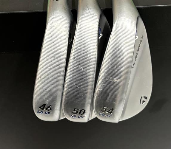 TaylorMade Milled Grind 3 Raw Chrome 46*,50*,54* Stiff Flex Wedge Set RH Used