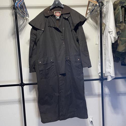 Australian Outback Collection Waxed Cotton Oilskin Jacket Brown Duster Coat Sz L