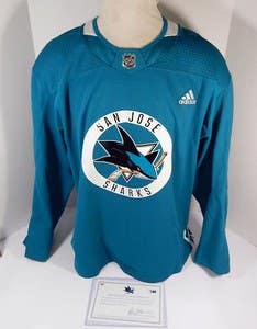 Adidas Authentic San Jose Sharks Team Used Practice Jersey, Teal size 58