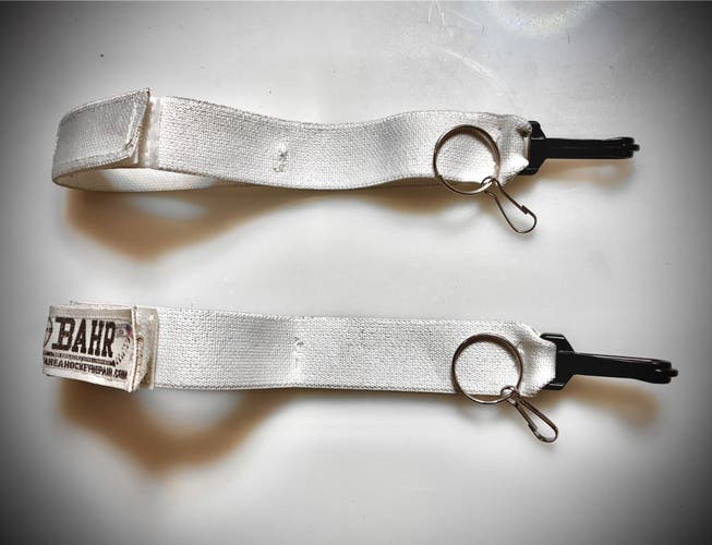 Warrior Hockey Goal Leg pads 9” TOE STRAPS Replacement Style SENIOR WHITE pair + metal hook & rings