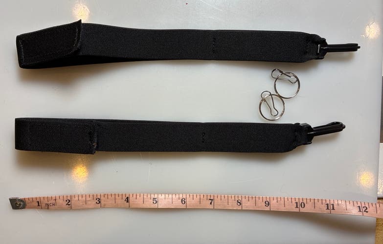 Warrior Hockey Goal Leg pads 12” XL TOE STRAPS Replacement Style SENIOR BLK pair + metal hooks/rings