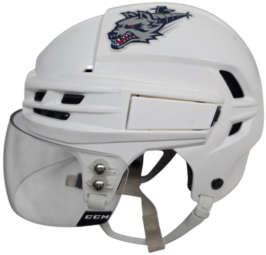 CCM SUPER TACKS X PRO STOCK HOCKEY HELMET WOLFPACK MEDIUM WHITE USED (15554)