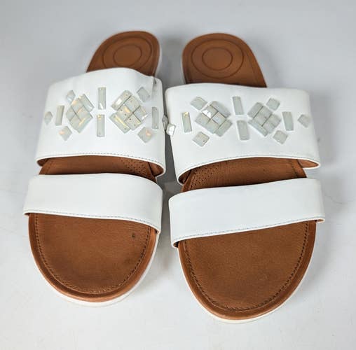 FitFlop Delta Leather Slide Sandals Jewel Beaded Double Strap Coastal Size: 8