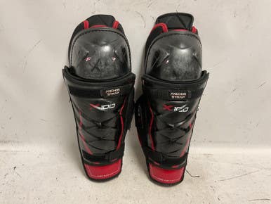 Used Bauer VAPOR X100 Senior Shin Guards Black And Red 14" 11855-S000202726