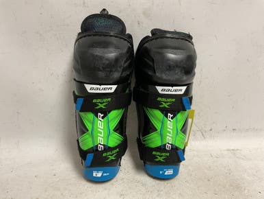 Used Bauer X Youth Shin Guards Black And Neon Green 8" 11855-S000202286