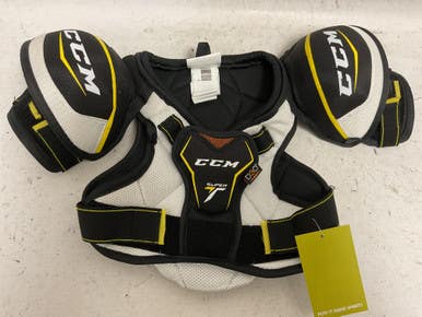 Used CCM SUPER TACKS Youth Shoulder Pads White/Black/Yellow SM 11855-S000202336