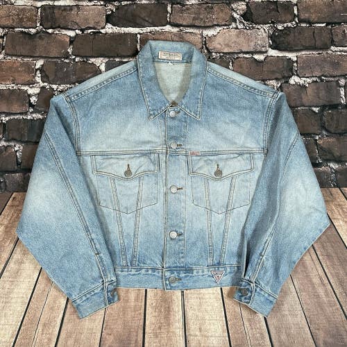 Vintage 80s GUESS Womens Medium Denim Jean Cropped Jacket Georges Marciano Rare
