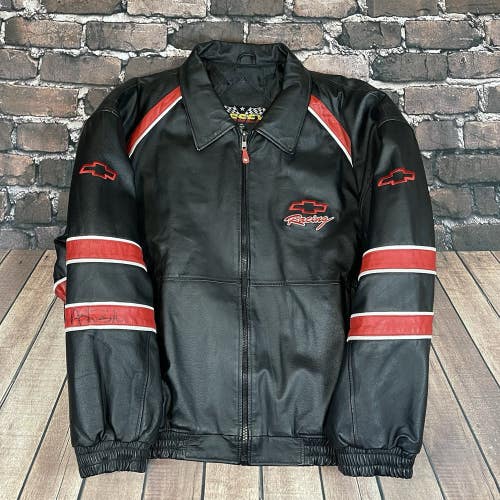 Vintage Chevrolet Chevy Racing Essex Nascar LEATHER Zip Jacket Mens Size XXL