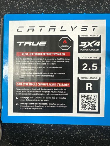 2024 True Catalyst 3x4 Hockey Skates Regular Width Size 2.5 (New)