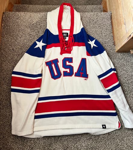 Team USA 47 Brand 2026 Olympic hockey jersey style hoodie.
