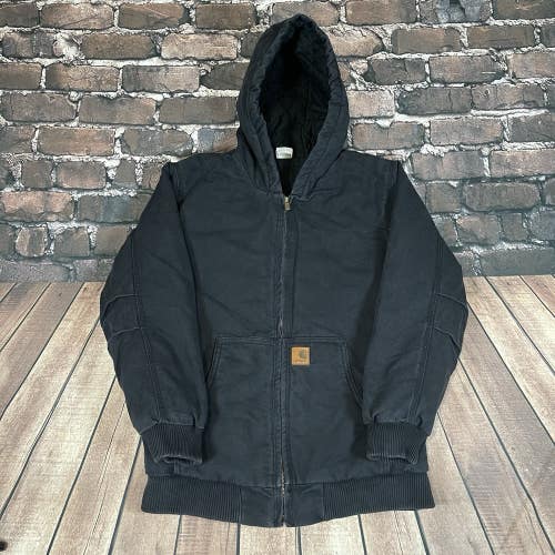 Vintage Carhartt Jacket Boys Youth XL (18-20) Black Full Zip Up Hooded Canvas