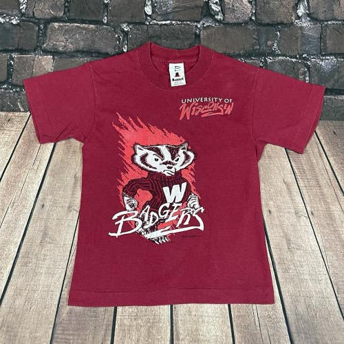 Vintage 1990s Riddell Wisconsin Badgers Kids Youth Boys T-Shirt Size Medium 5-6