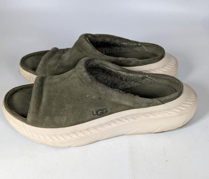 UGG CA805 V2 Slide Sandals Olive Green Suede Sheepskin Wool Lined