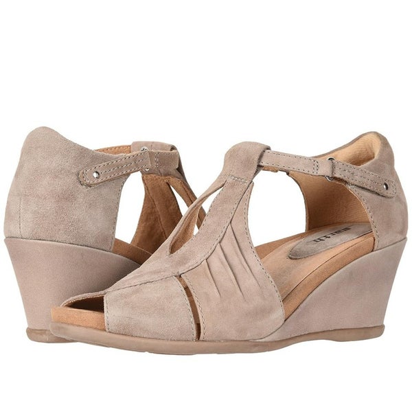 Earth Primrose Sandals Women's US 9B Tan Leather Wedge Heel Ankle Strap HTAT1262