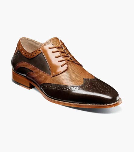 Stacy Adams Ivingale 25684-249 Oxford Mens 9M Brown Wingtip Dress Shoes HTAT1177