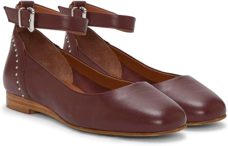 Lucky Brand Melsin Womens 7.5 Wine Faux Leather Ankle Strap Flat Shoes HTAT1186