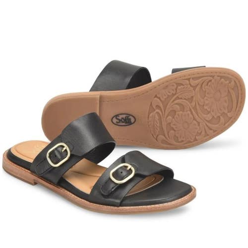 Sofft Noella SF0099001 Flat Sandals Women's 6.5 M Black Leather Slides HTAT1222