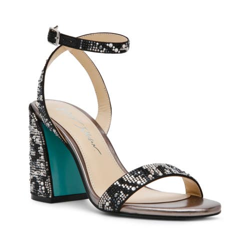 Betsey Johnson Jet Sandal Womens 7.5M Black Snake Rhinestone Block Heel HTAT1234