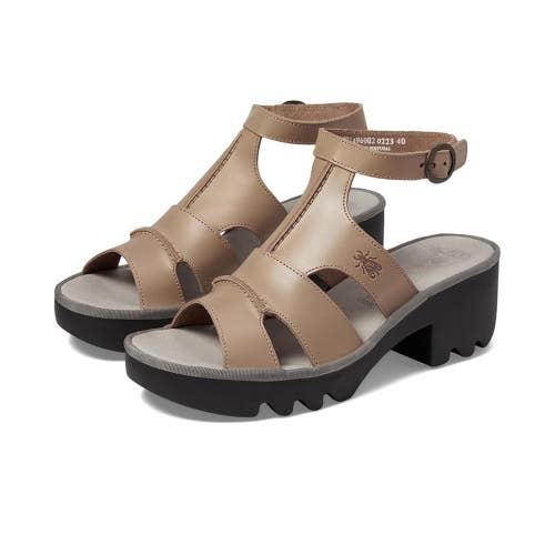 Fly London TAWI496FLY Sandal Women's 5.5 M Taupe Ankle Strap Block Heel HTAT1207