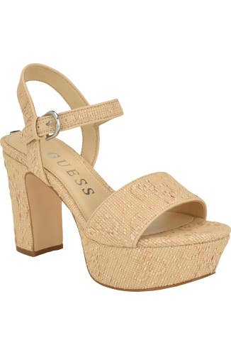 Guess Haldem Sandals Women's US 9.5M Light Natural Platform Block Heel HTAT1060