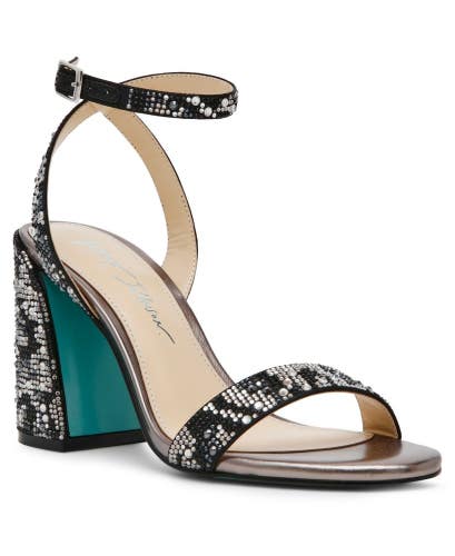 Betsey Johnson Jet Sandals Women's 8.5 M Snake Ankle Strap Block Heel HTAT1148
