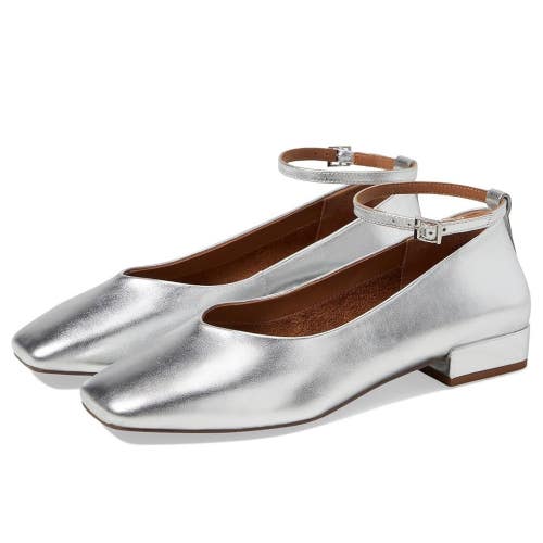 Seychelles Pumpkin Flats Women 8M Silver Leather Square Toe Ankle Strap HTAT1128