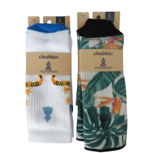 Chubbies All Day Crew Socks Mens Large Multicolor Printed Stetch 2-Pack DSGL1272