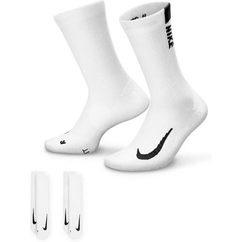 Nike Multiplier SX7557-100 Crew Socks Unisex Large White Black 2 Pairs DSGL1282