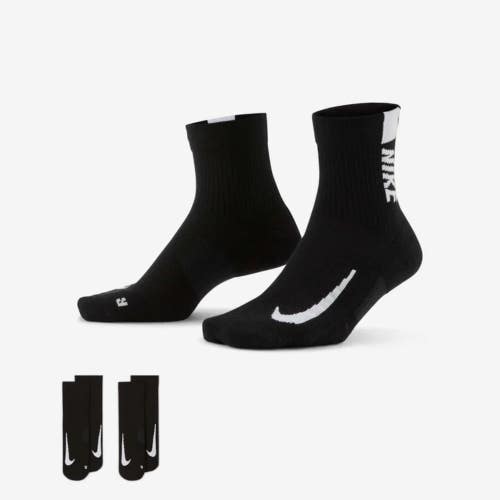 Nike Multiplier SX7556-010 Ankle Socks Unisex M Black Running 2 Pairs DSGL1281