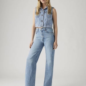 Levi's Ribcage Jeans Womens 30x32 Blue Denim Light Wash Wide-Leg Zip Fly JZZ1290