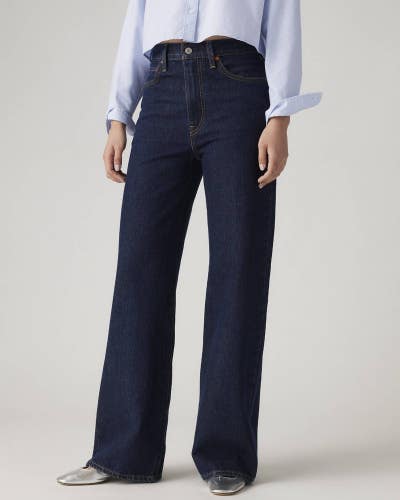 Levi's Ribcage Jeans Women's 29X32 Blue Denim Cotton Zip Fly Wide Leg JZZ1297