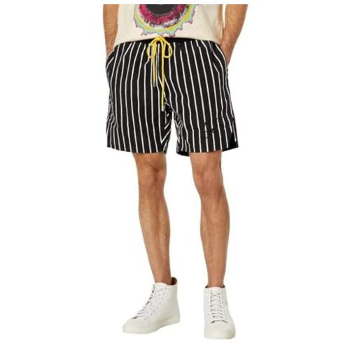 Diet Starts Monday Shorts Men's Large Black Pinstripe Drawstring Waist NLW305