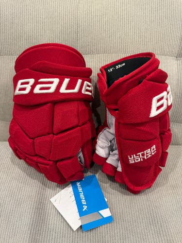New! Detroit Red Wings Bauer Supreme Ultrasonic Pro Stock Hockey Gloves 13"