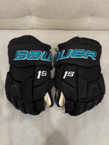 San Jose Sharks Bauer Supreme 1S Pro Stock Hockey Gloves 13"