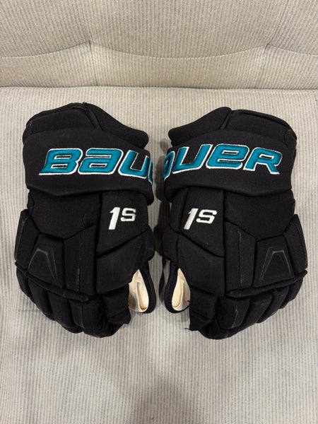 San Jose Sharks Bauer Supreme 1S Pro Stock Hockey Gloves 13"