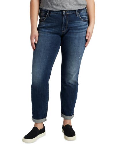 Silver Jeans Boyfriend Women 18x29 Indigo Denim Mid Rise Slim Leg Zip Fly NLW247