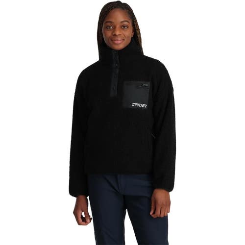 Spyder Cloud Jacket Women's L Black Fleece Long Sleeve 1/4 Snap Pullover NLW234