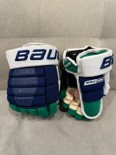 Carolina Hurricanes Whalers Bauer Pro Series Pro Stock Hockey Gloves 14"