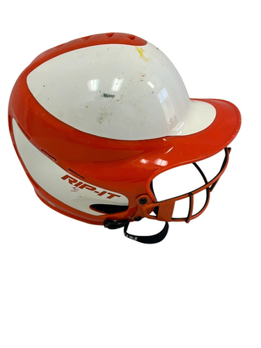 Used RIP-IT HELMET W/ MASK Batting Helmet w/Mask White And Orange S/M 11692-S000150226