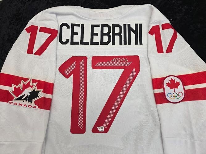Sharks MACKLIN CELEBRINI Autographed Signed Team Canada Hockey Jersey FANATICS