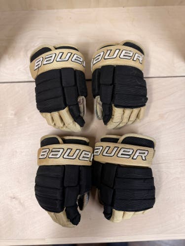 2 Pairs | Bauer HoneyBaked Detroit AAA Player-Issued Hockey Gloves – Size 12”  | Black/Gold