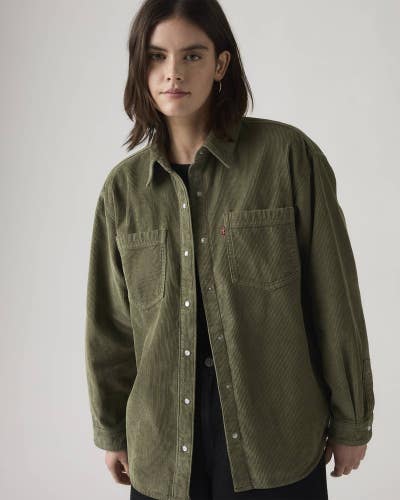 Levi's Iris Corduroy Overshirt Women's Green 100% Cotton Snap Button JAX1286
