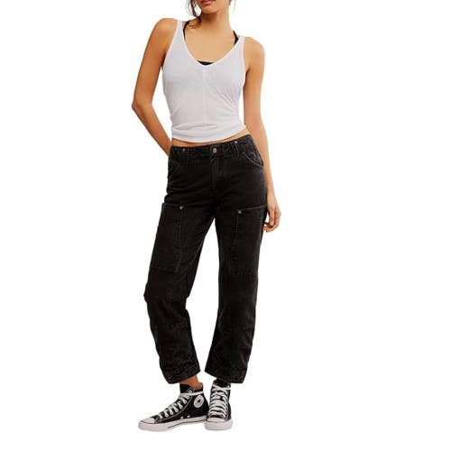 Free People Supersonic Pants Womens 6 Black 100% Cotton Slim Fit Cropped FROG532