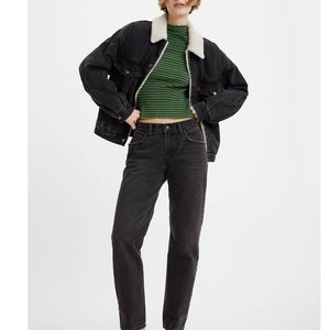 Levi's Middy Jeans Women 28X31 Black Denim Mid-Rise Straight Leg Zip-Fly FROG528