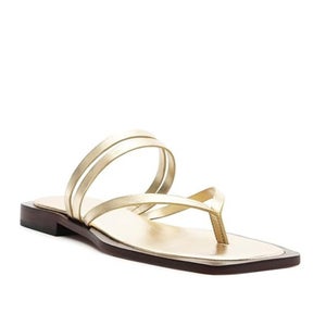 Schutz Rania Sandals Women's 8 M Gold Leather Slip On Square Toe Thong FROG526