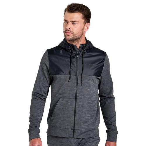Saucony Solstice Hoodie Men's 2XL Black Heather Full Zip Kangaroo Pocket FROG324