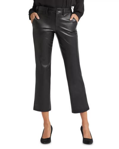 NYDJ Pants Women's 14 Black Faux Leather Straight Ankle Business Casual FROG530