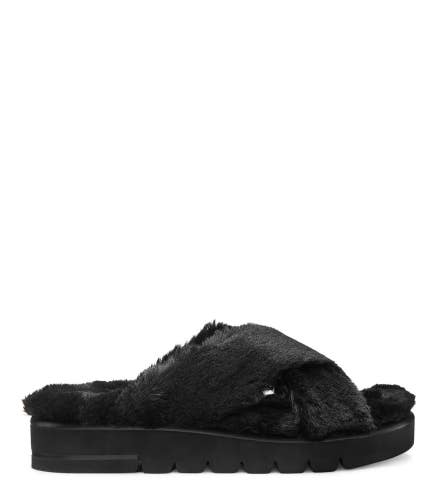 Stuart Weitzman Roza Lift Sandals Womens 7.5B Black Faux Shearling Slide RHS4049