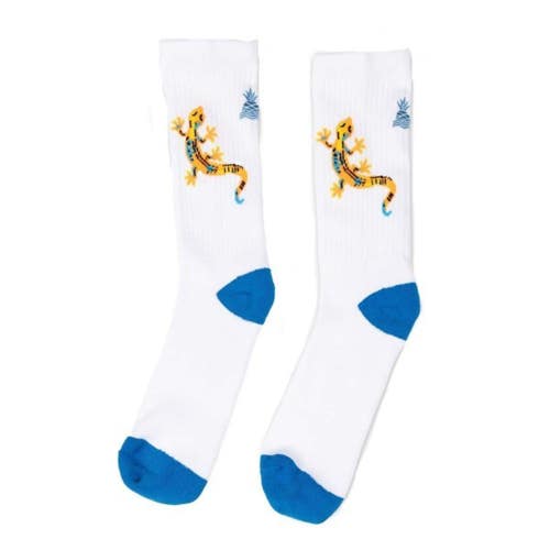 Chubbies All Day Socks Men's Large White Blue Lizards Print Stretch DSGL1273