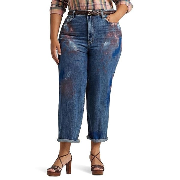 Lauren Ralph Lauren Jeans Women's 22W Plus Blue Atlas Wash Denim Cropped FROG536